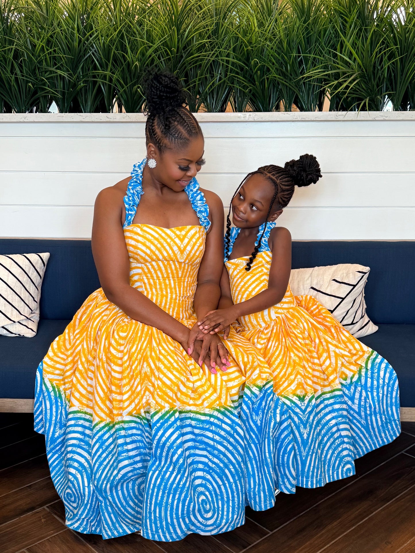 Zuri Yellow and Turquoise Dress – Women’s Ankara Midi Dress