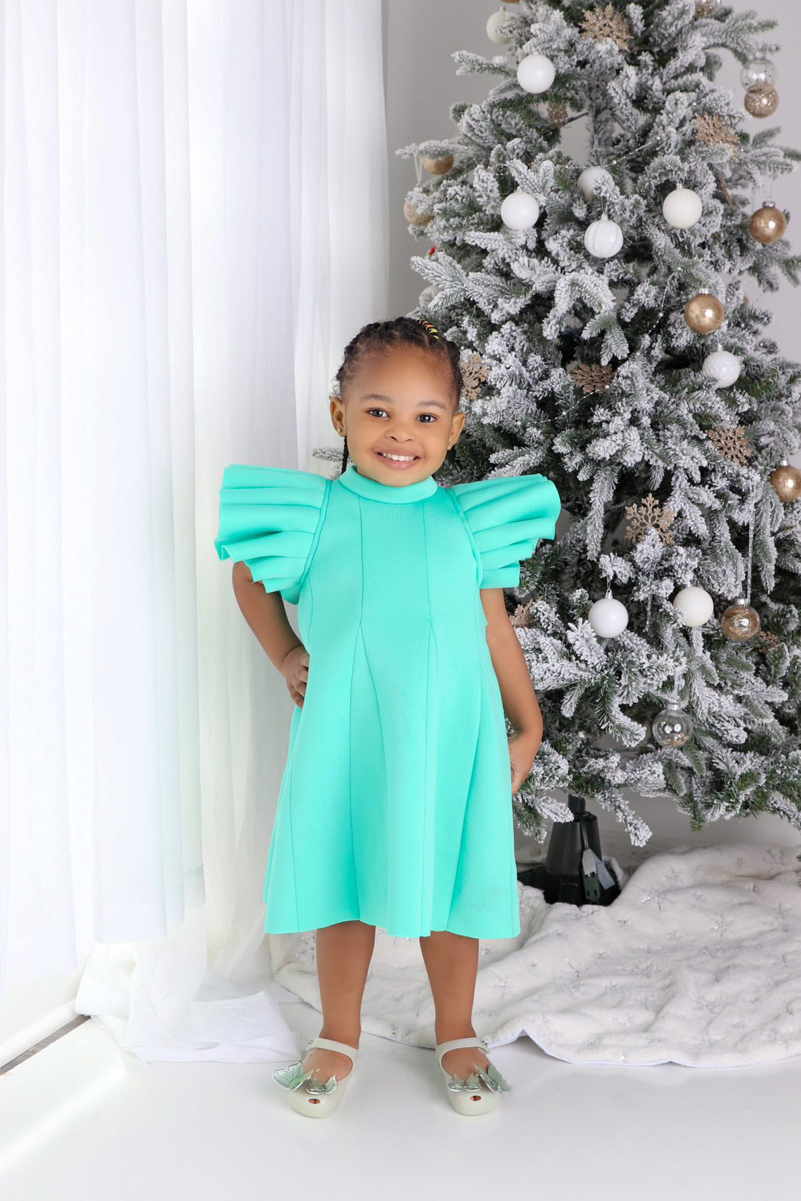 Ruffled Puff Sleeve Dress With Matching Hair Piece