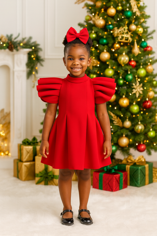 Red Ruffle Sleeve Dress | Luxury Holiday Toddler Dress
