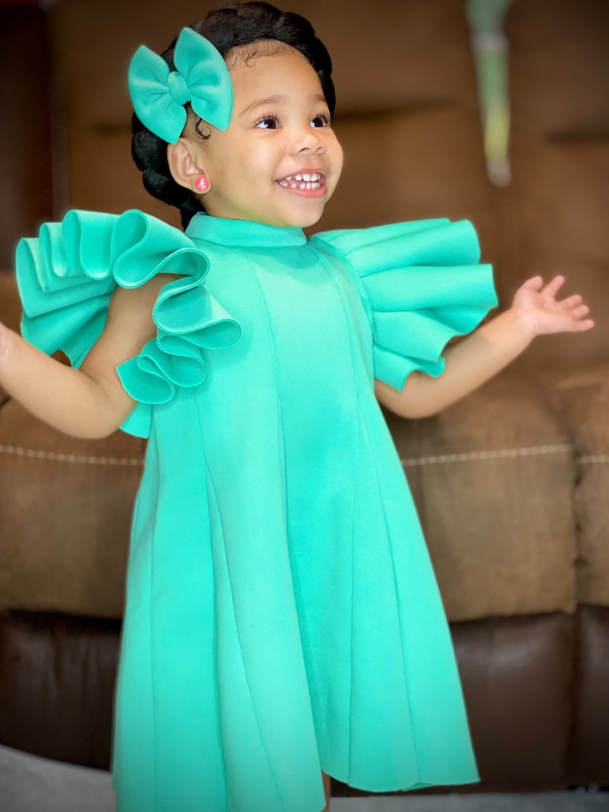 Ruffled Puff Sleeve Dress With Matching Hair Piece