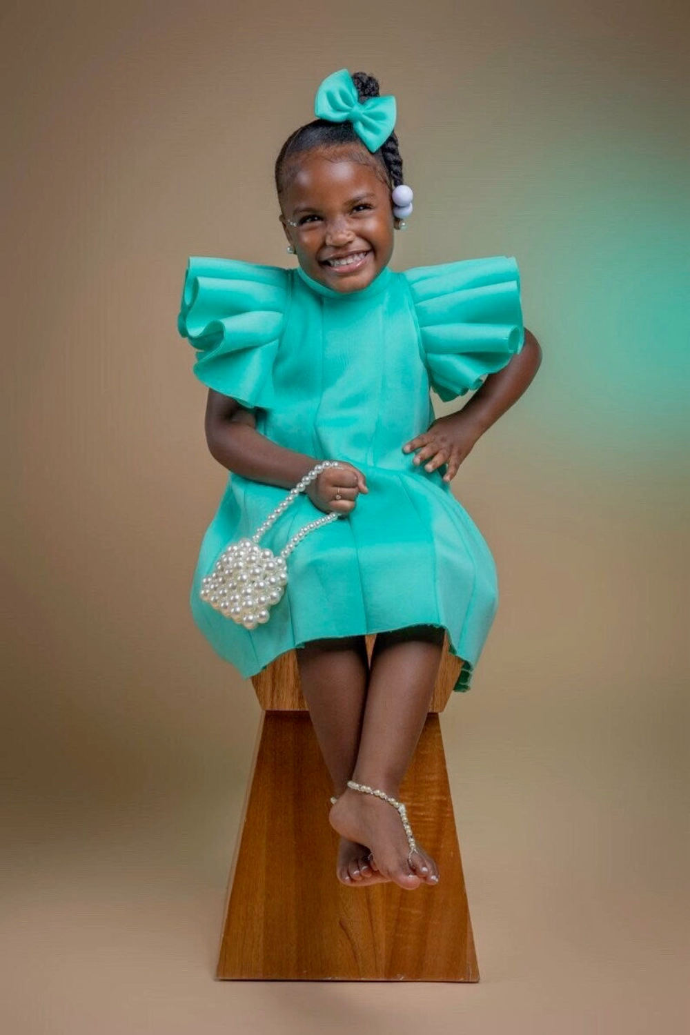 Ruffled Puff Sleeve Dress With Matching Hair Piece