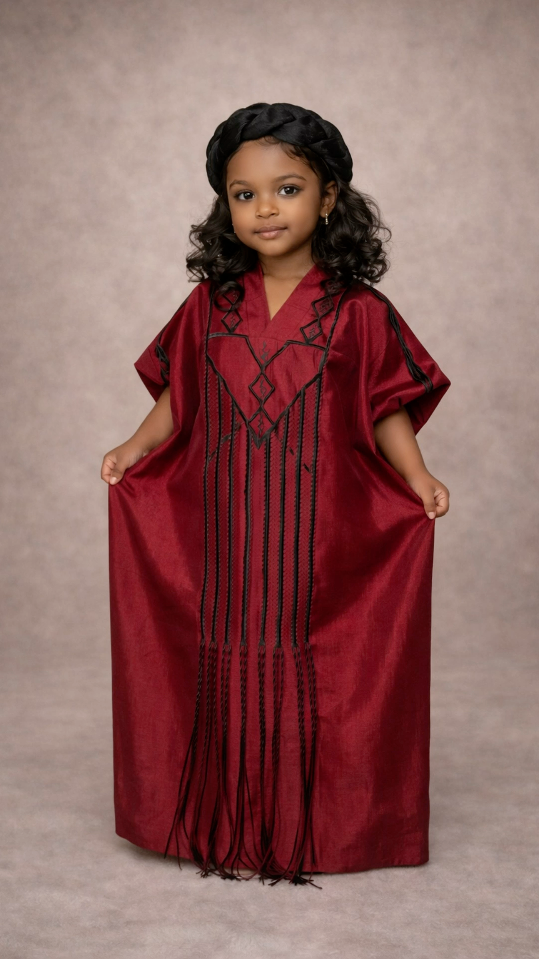 Children's Aztec Kaftan Dress in Maroon