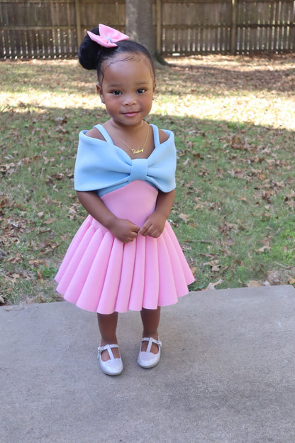 Pink and Baby Blue Big Bow Girl Twirl Dress