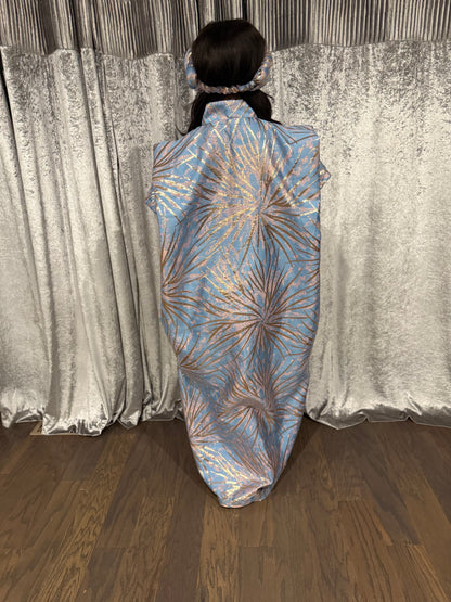 (Mommy Sky Blue Pink and Gold Royal Radiance Kaftan (Light)