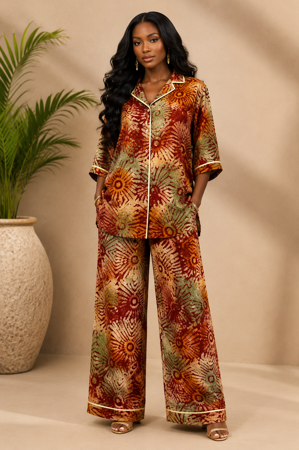 Women’s Earth Tone Adire Two-Piece Set