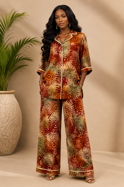 Women’s Earth Tone Adire Two-Piece Set