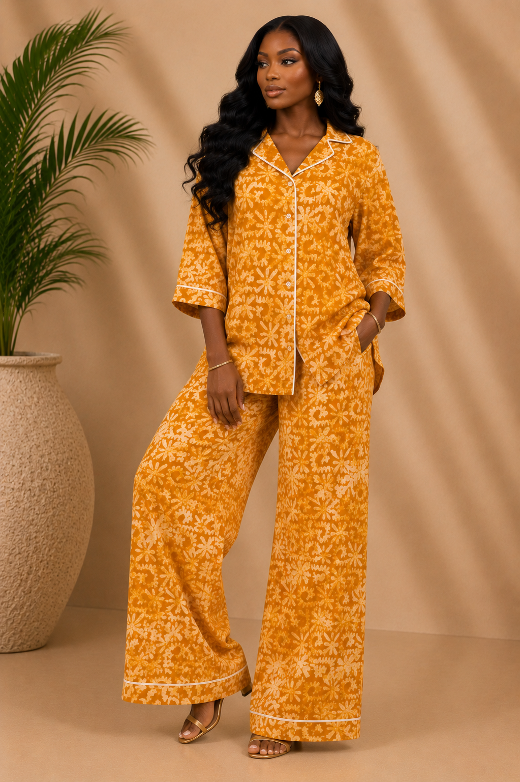Women’s Mustard Yellow Adire Two-Piece Set