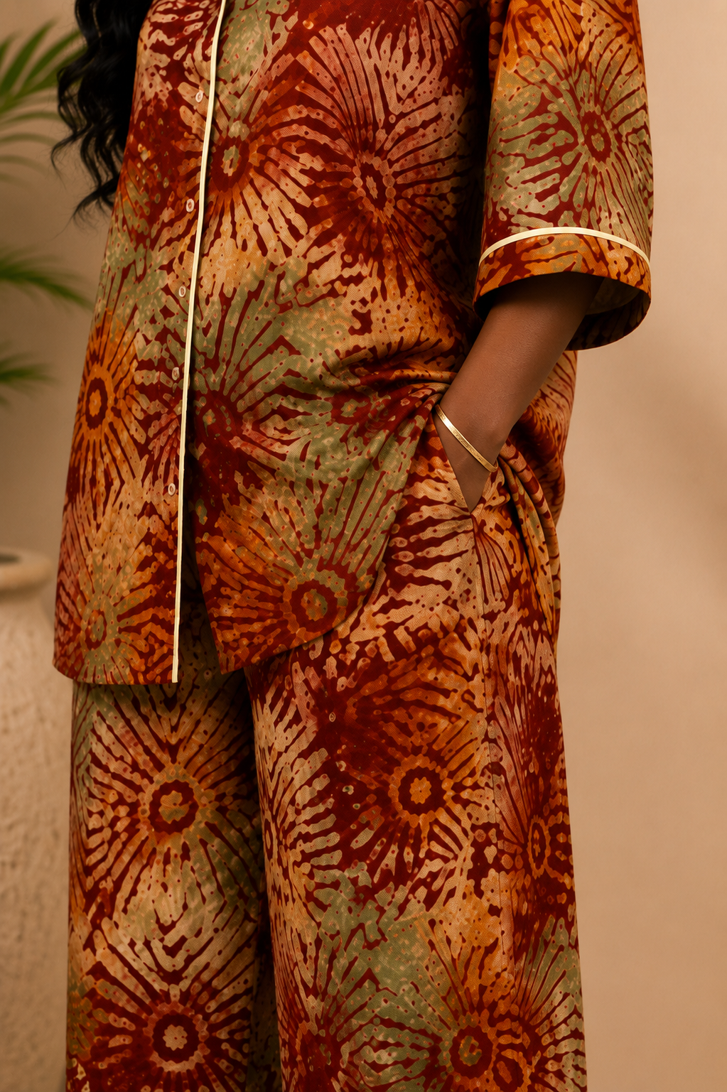 Women’s Earth Tone Adire Two-Piece Set