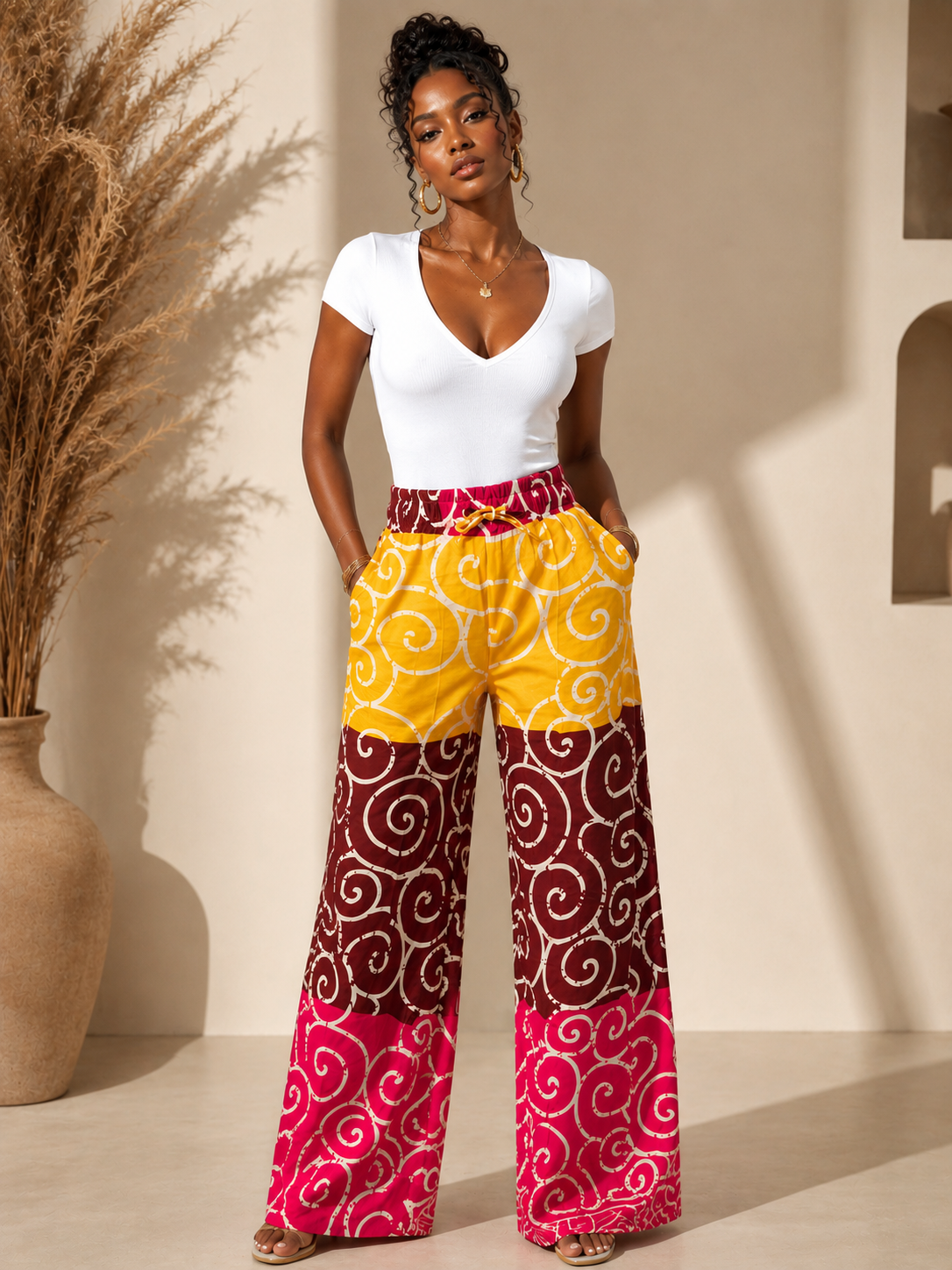 Women’s Women’s Multicolor Ankara Print Wide-Leg Pants