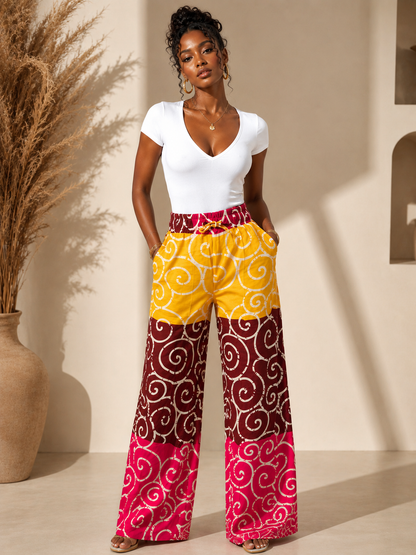Women’s Women’s Multicolor Ankara Print Wide-Leg Pants