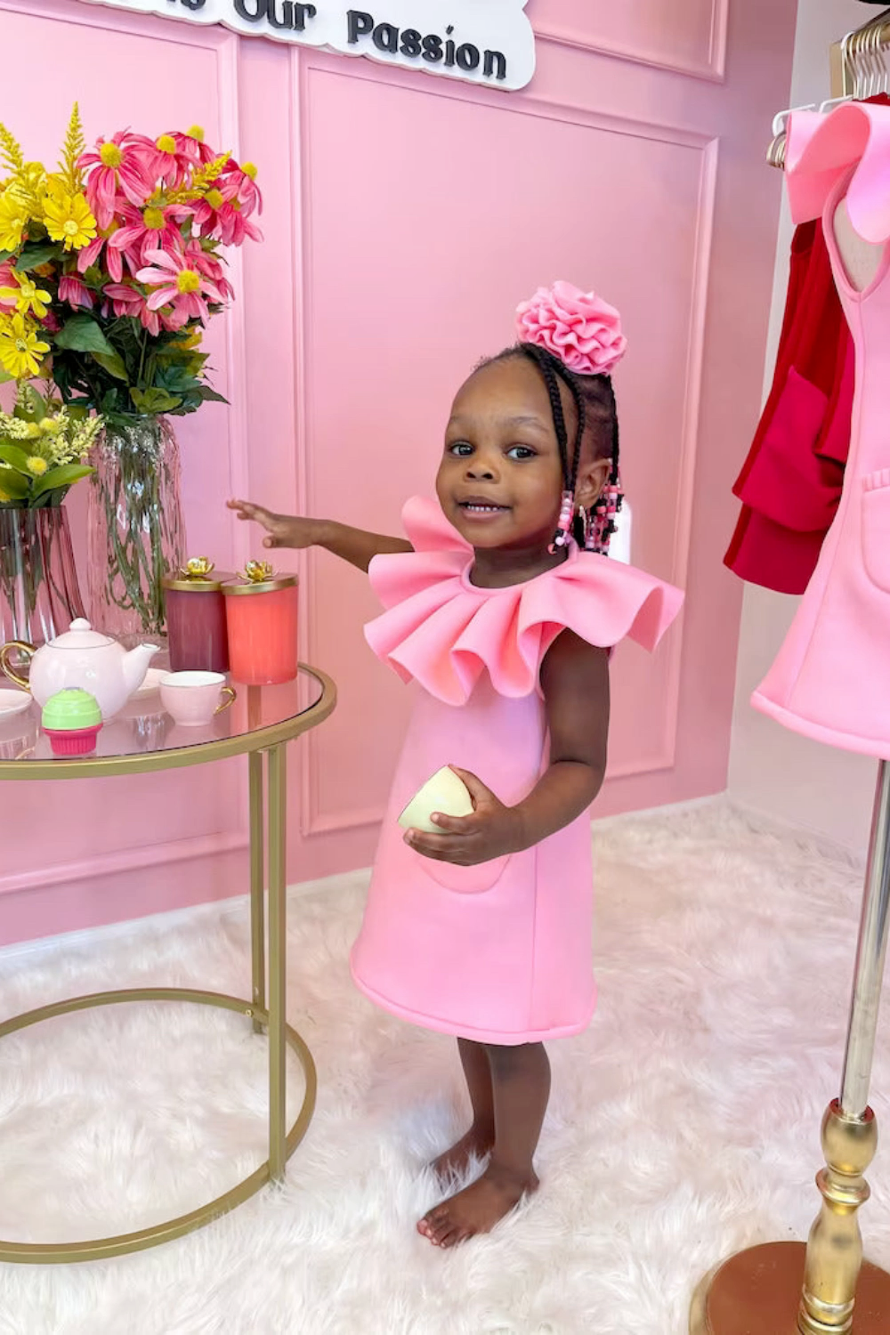 Pink Ruffled Collar Dress with Pockets