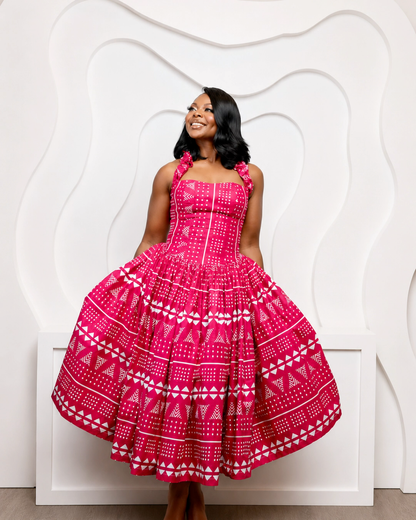 Women’s Zuri Fuchsia & White Ankara Midi Dress