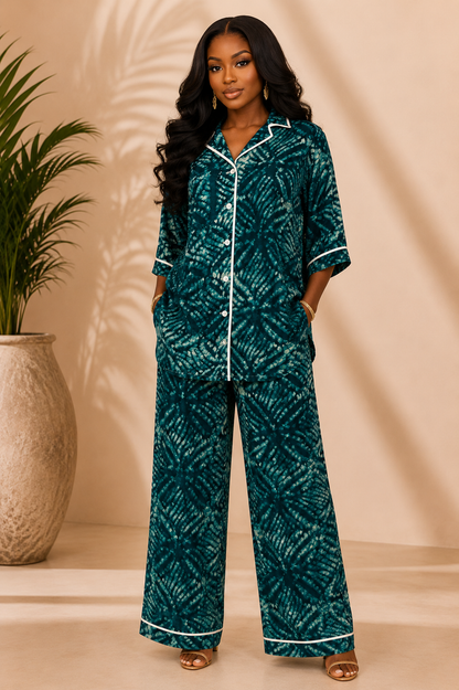 Women’s Teal Green Adire Two-Piece Set