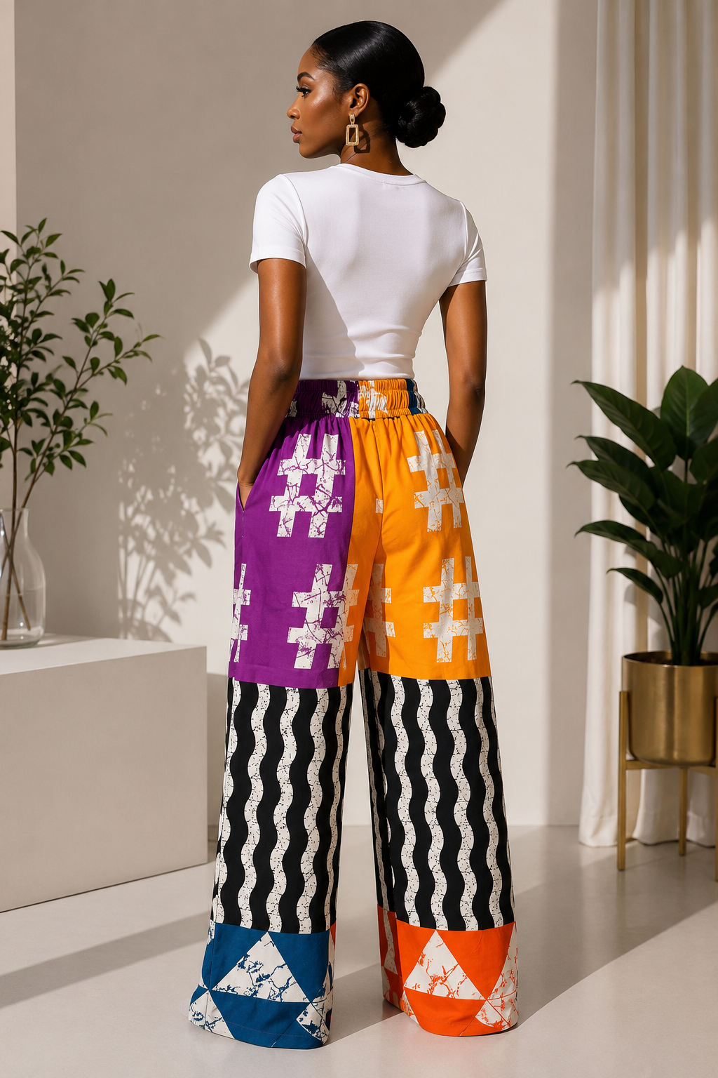 Women’s Multicolor Ankara Patchwork Wide-Leg Pants