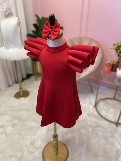 Girl Red Ruffle Sleeves dress