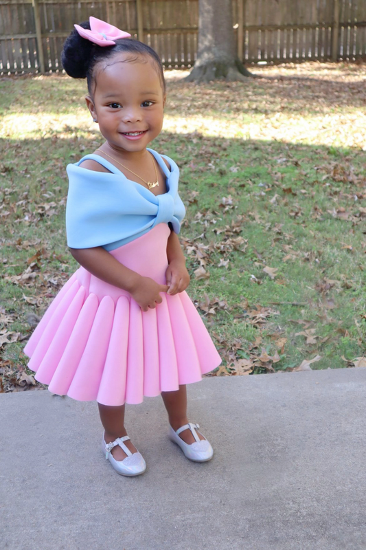 Pink and Baby Blue Big Bow Girl Twirl Dress