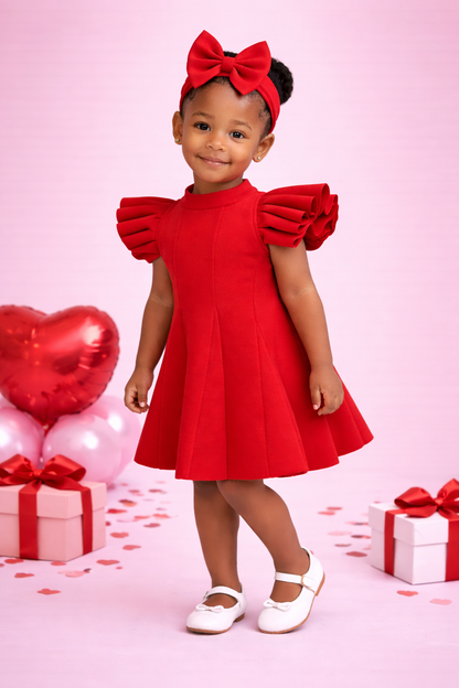 Red Ruffle Sleeve Dress | Luxury Valentine Toddler Dress — Little Miss Valentine Edit