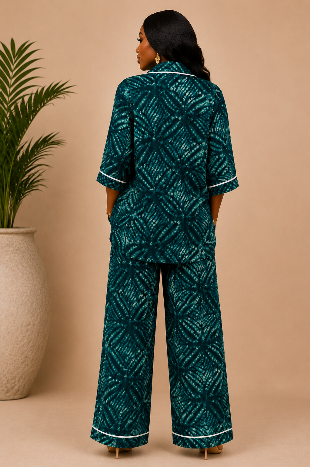 Women’s Teal Green Adire Two-Piece Set