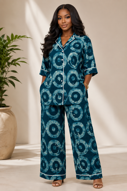 Women’s Teal Blue Adire Two-Piece Set