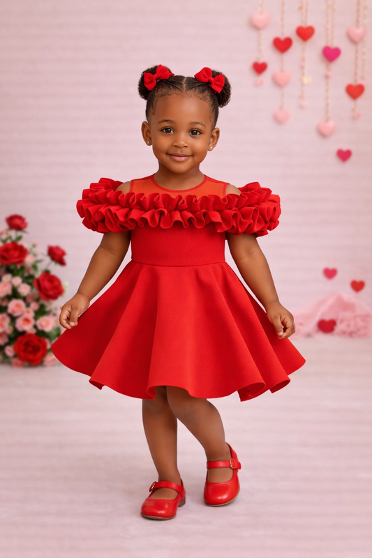 Noel Dress | Luxury Red Toddler Valentine Dress with Ruffle Sleeves