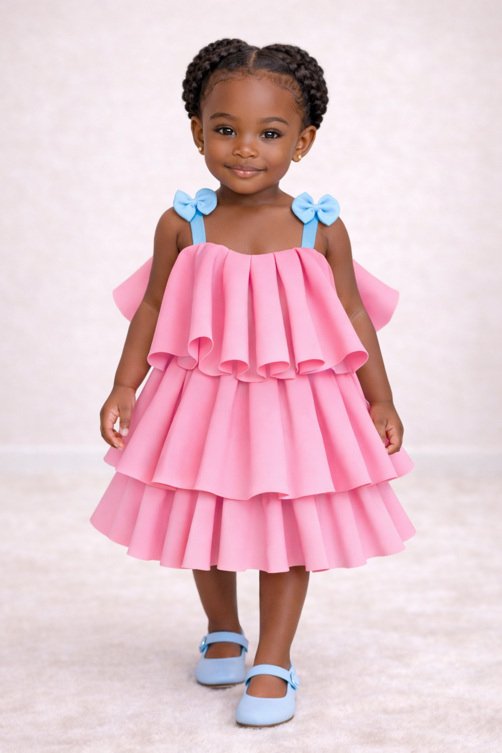 Pink and Baby Blue Pretty Pleated Dress