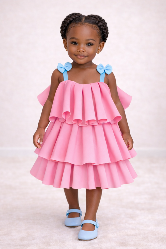 Pink and Baby Blue Pretty Pleated Dress