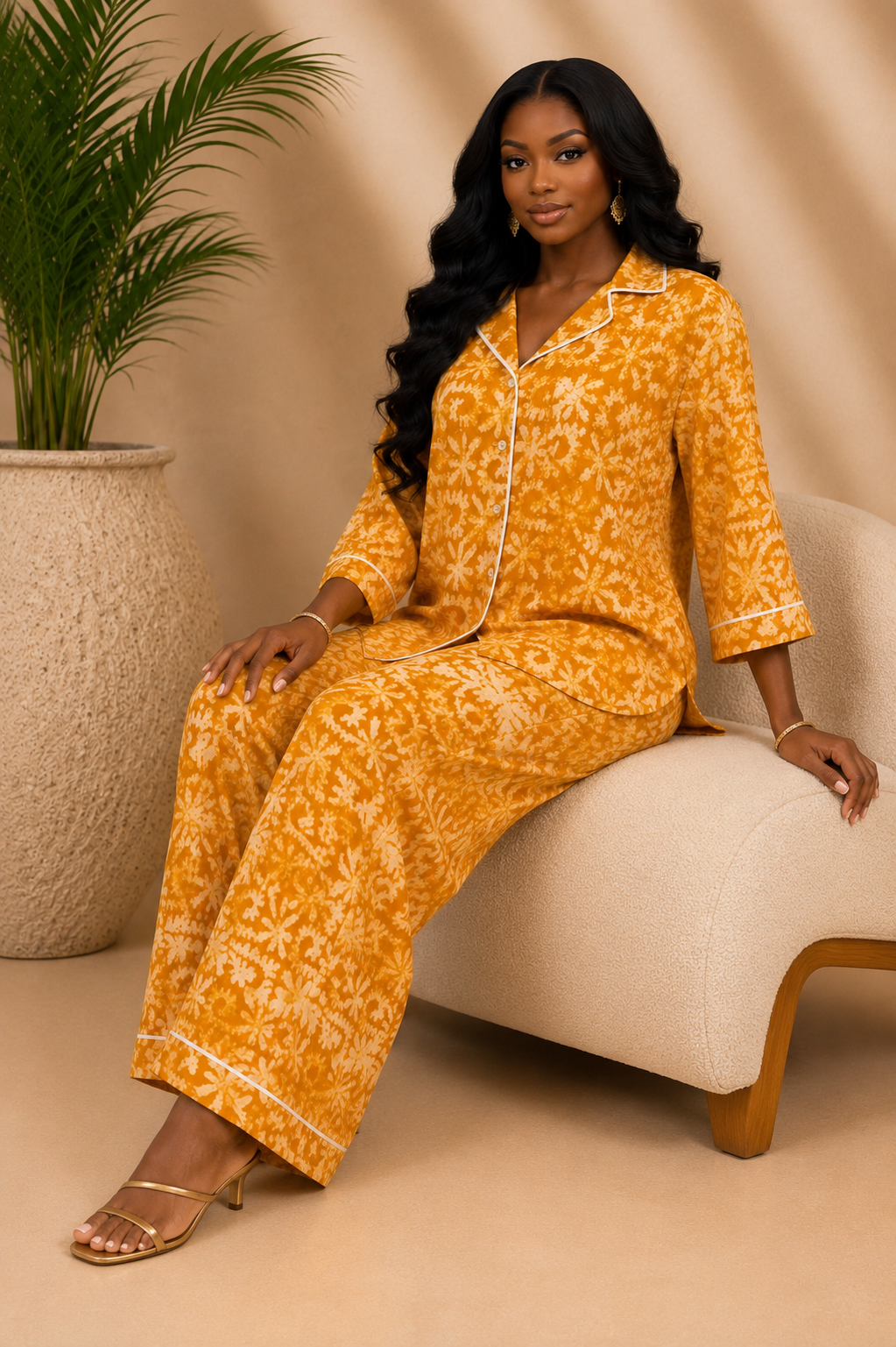 Women’s Mustard Yellow Adire Two-Piece Set