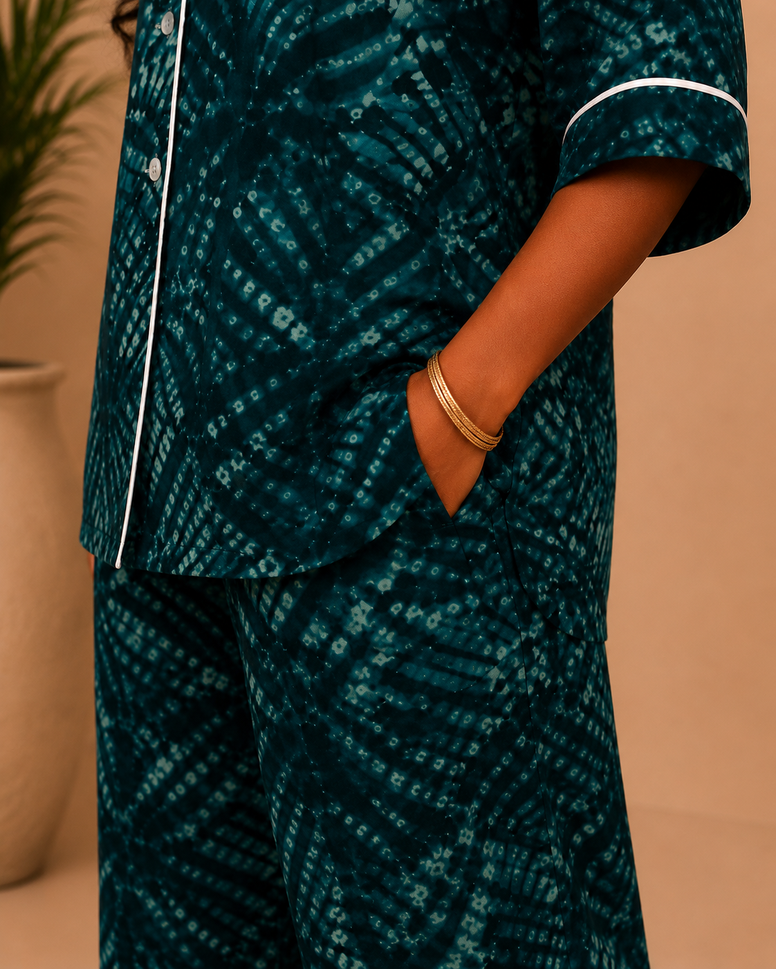 Women’s Teal Green Adire Two-Piece Set