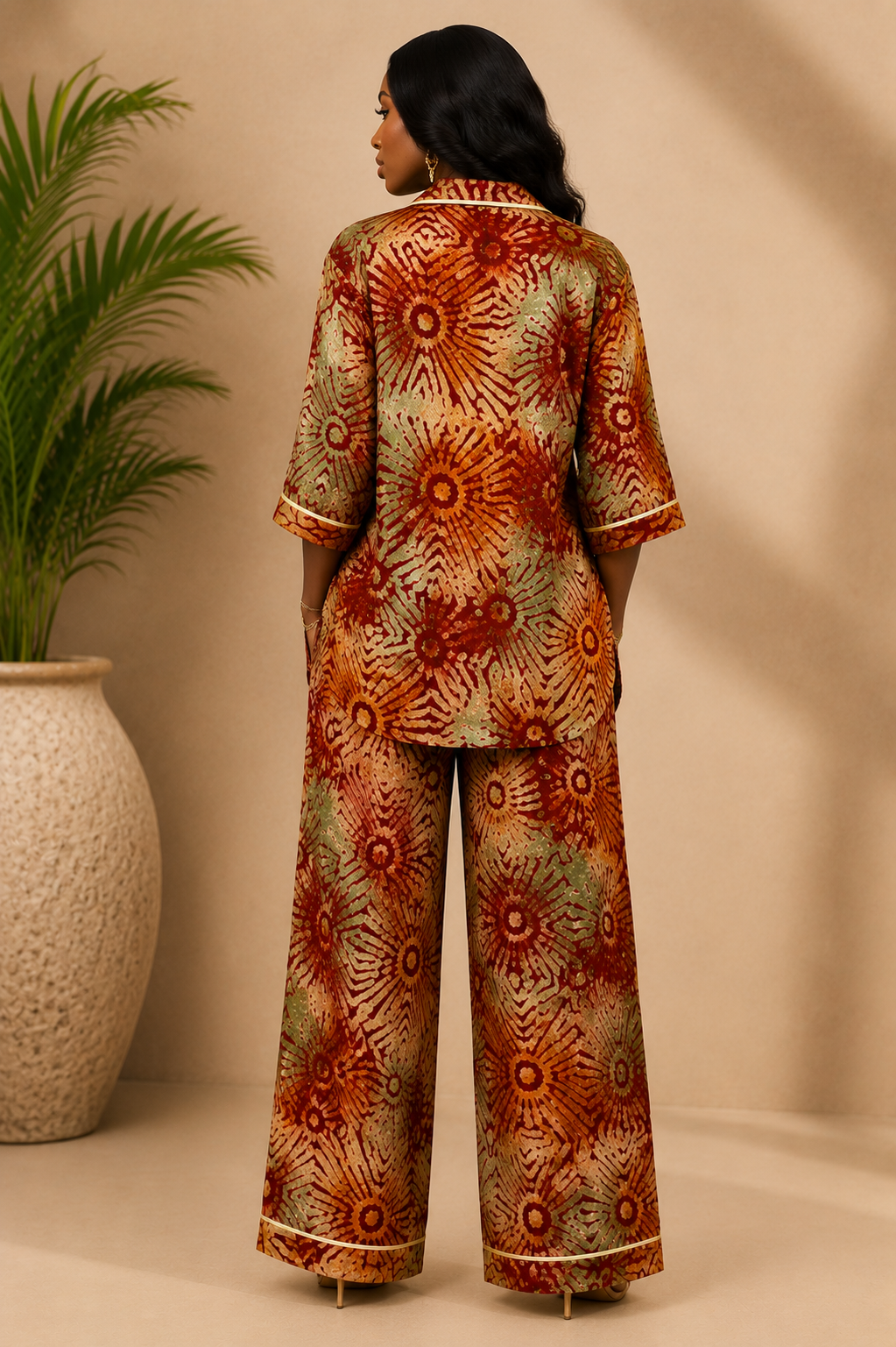 Women’s Earth Tone Adire Two-Piece Set