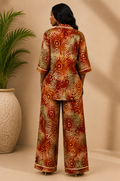 Women’s Earth Tone Adire Two-Piece Set