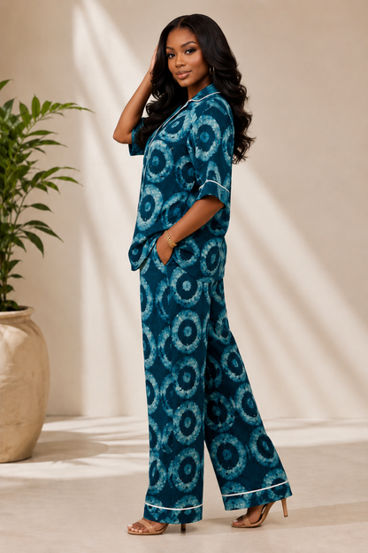 Women’s Teal Blue Adire Two-Piece Set