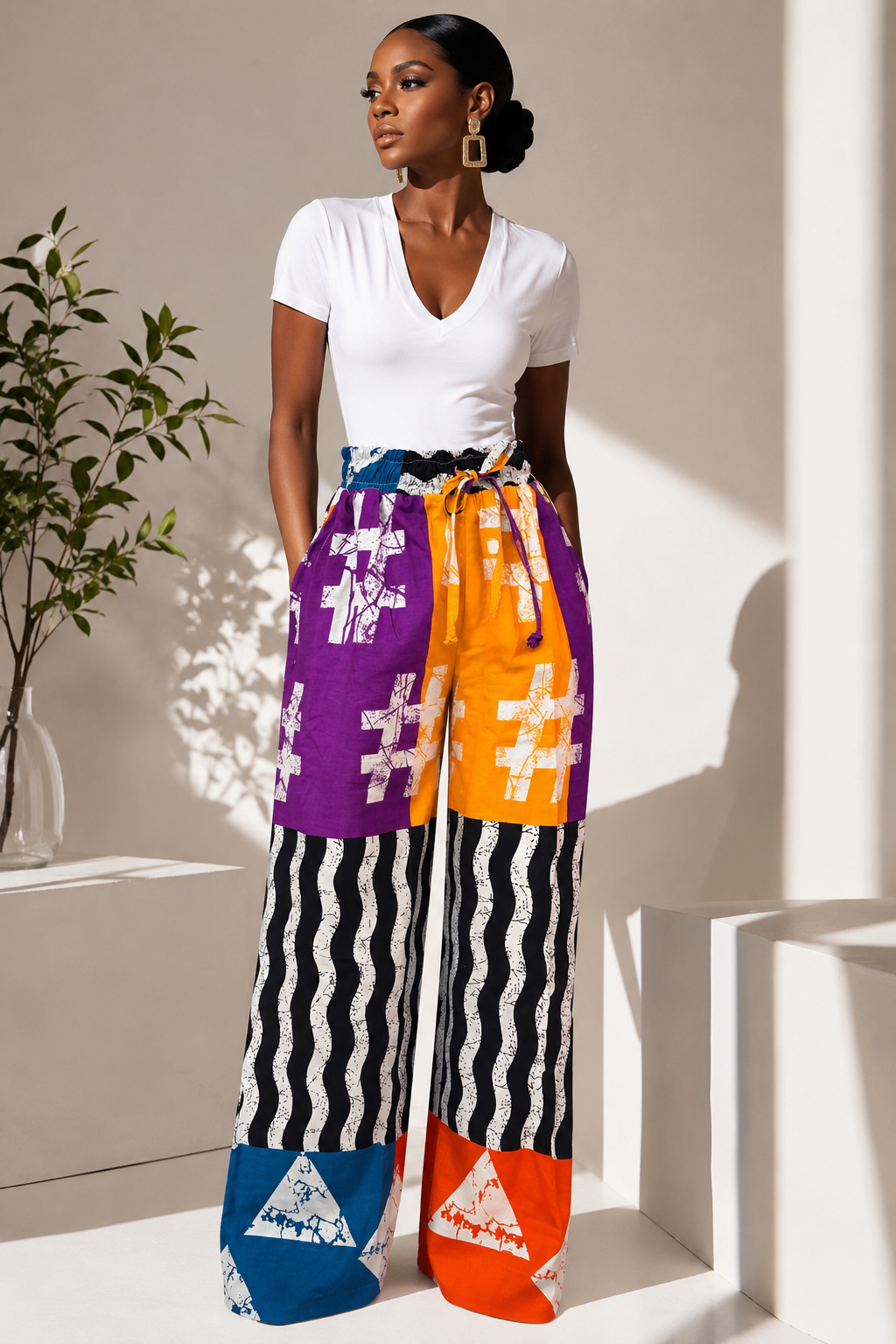 Women’s Multicolor Ankara Patchwork Wide-Leg Pants