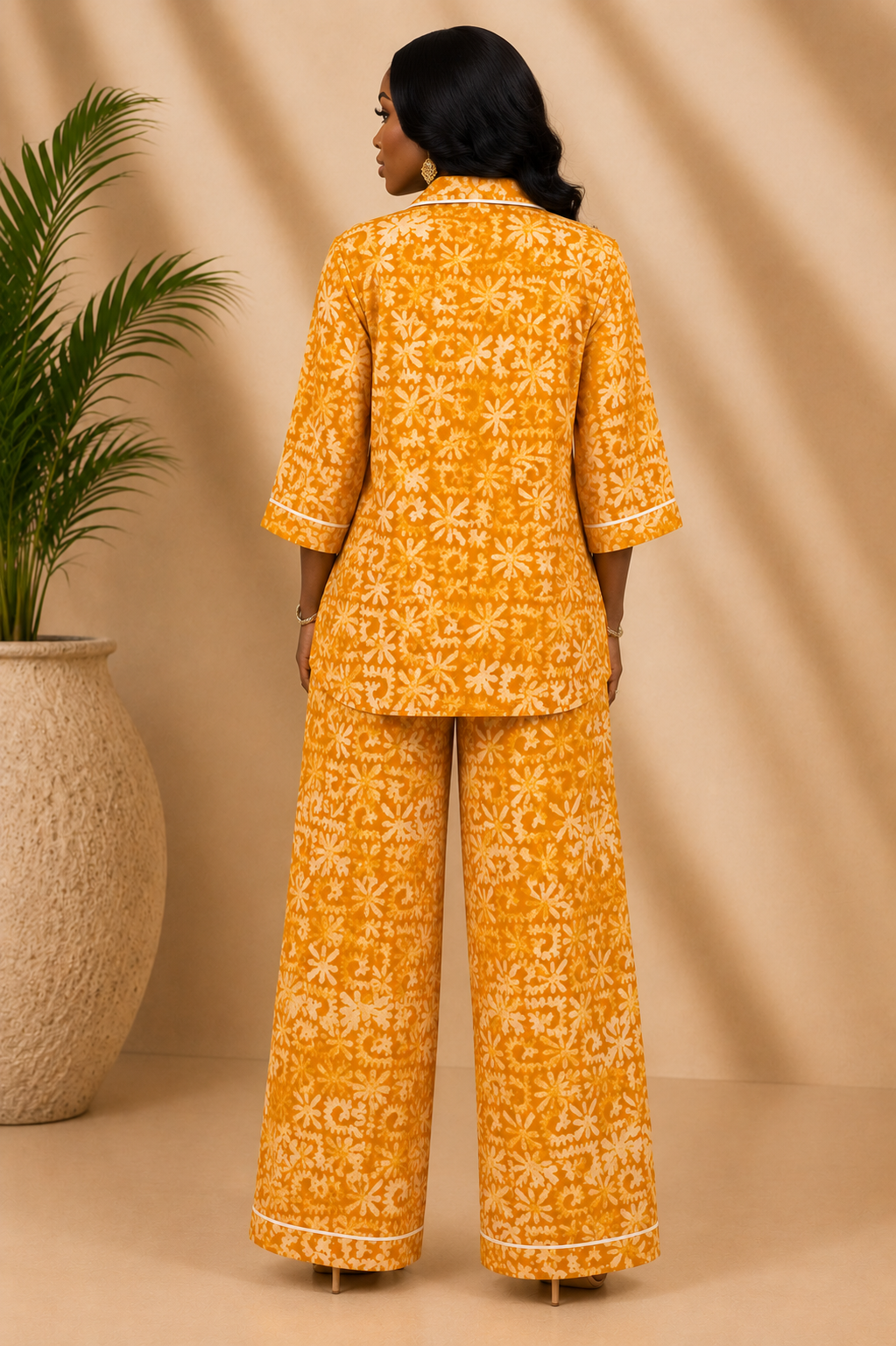 Women’s Mustard Yellow Adire Two-Piece Set