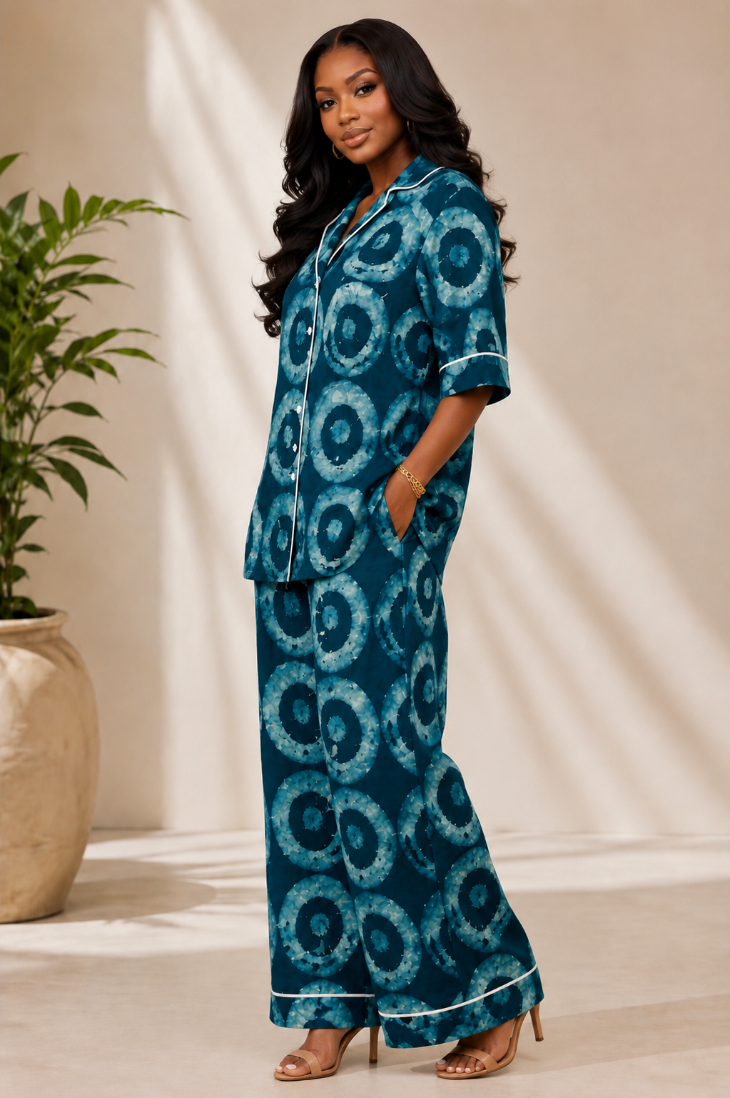 Women’s Teal Blue Adire Two-Piece Set