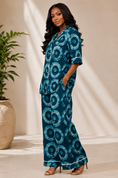 Women’s Teal Blue Adire Two-Piece Set