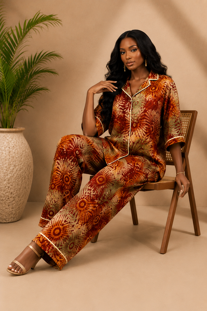 Women’s Earth Tone Adire Two-Piece Set