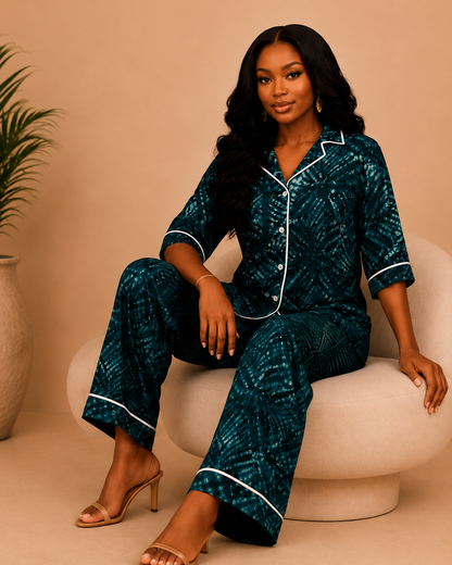 Women’s Teal Green Adire Two-Piece Set