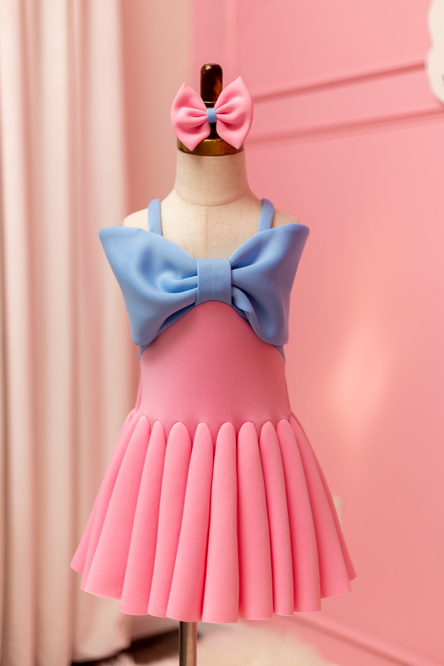 Pink and Baby Blue Big Bow Girl Twirl Dress