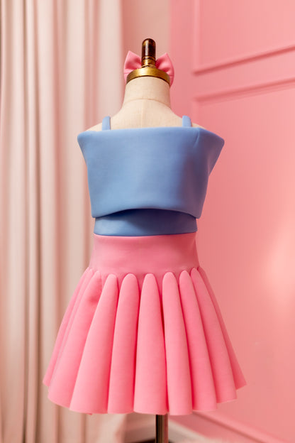 Pink and Baby Blue Big Bow Girl Twirl Dress