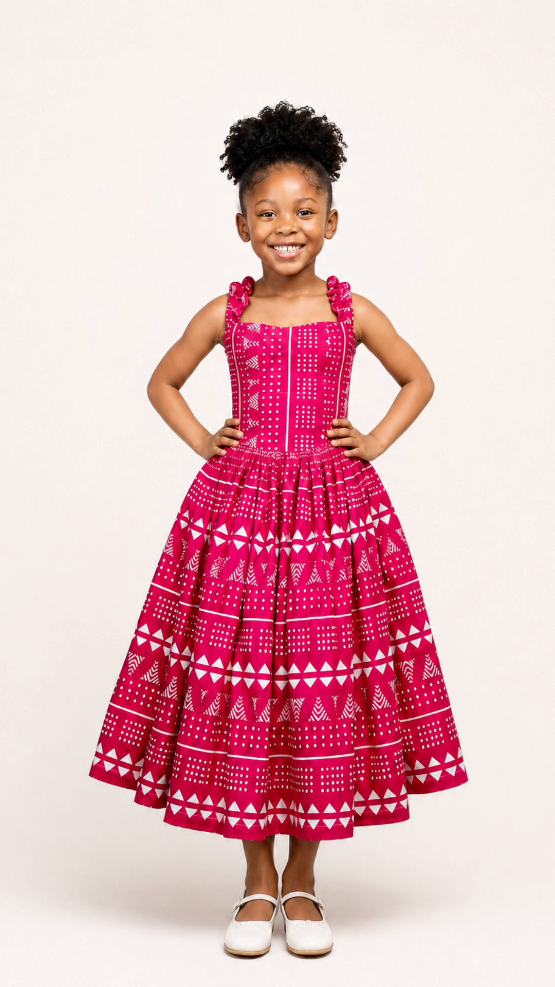 Girls’ Zuri Fuchsia & White Ankara Dress