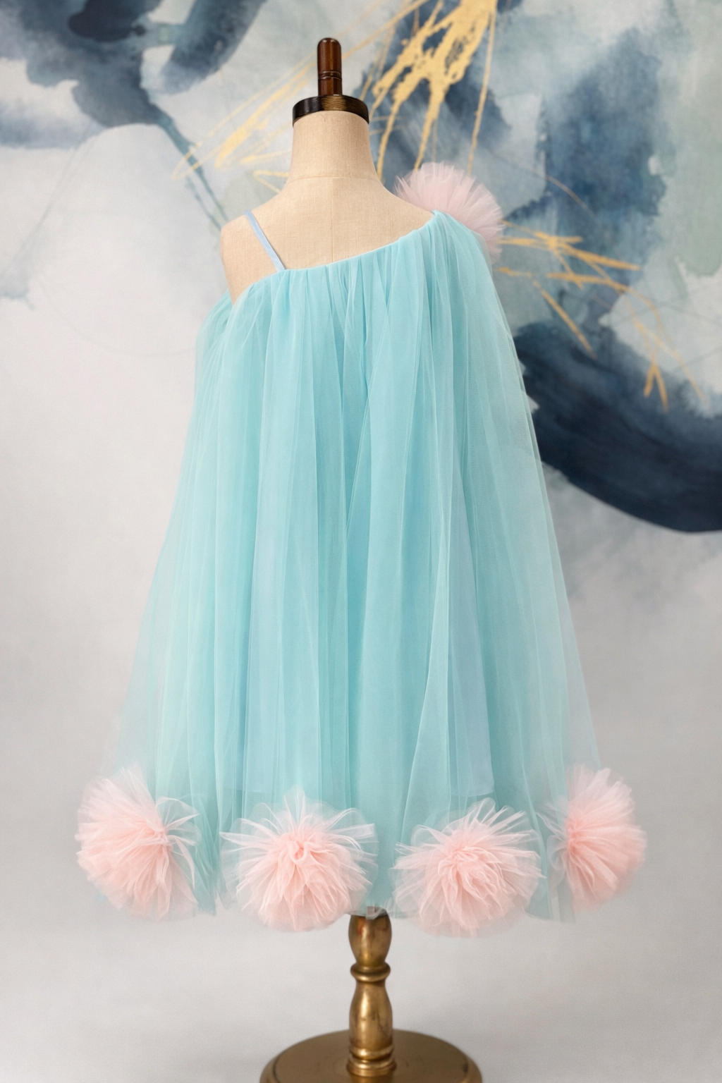 🌸 The Blush Petal Dress – Sky Blue