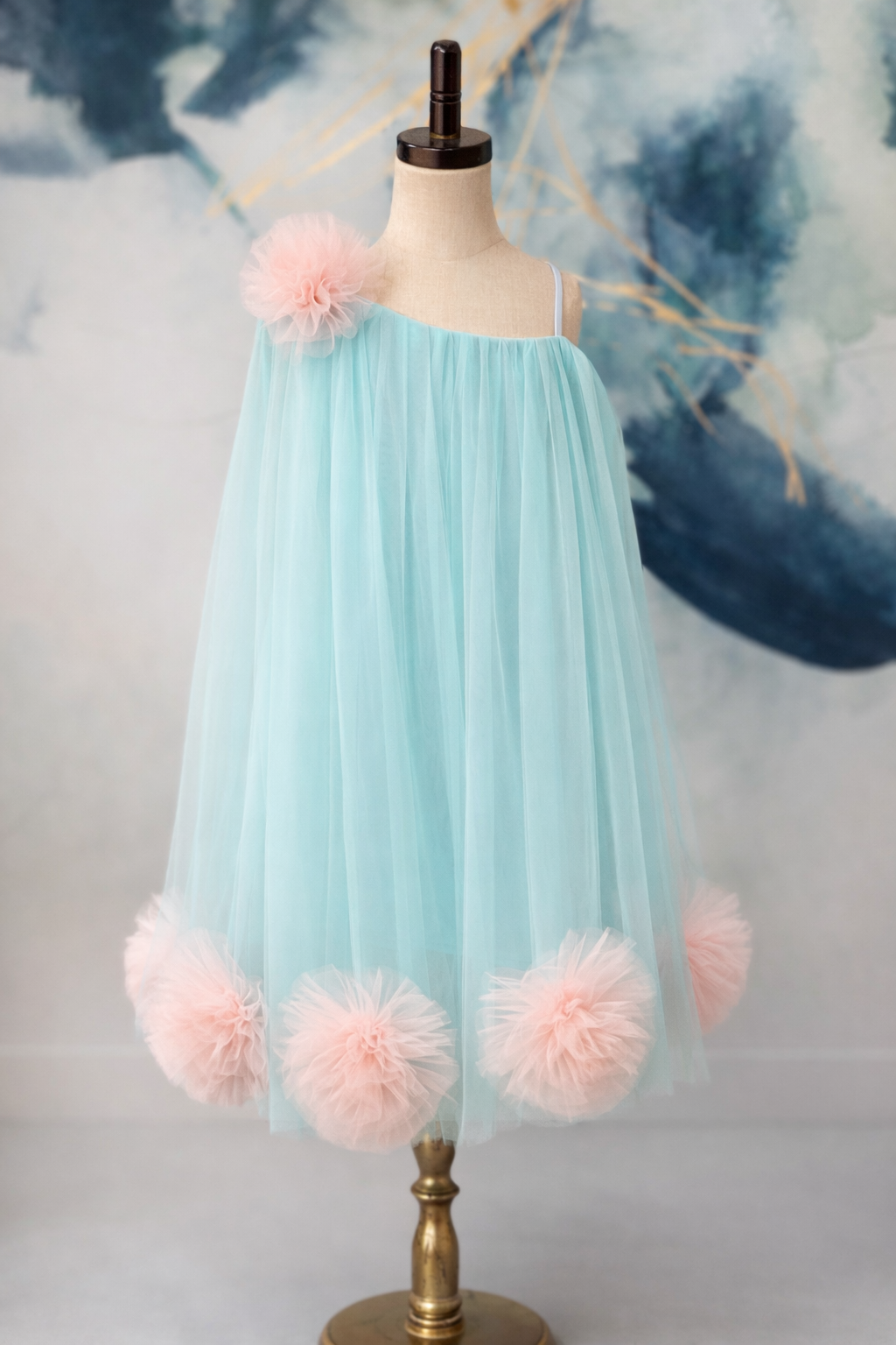 🌸 The Blush Petal Dress – Sky Blue