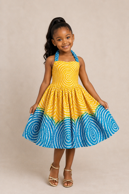 Zuri Kids Yellow and Turquoise Dress –  Ankara Dress for Girls