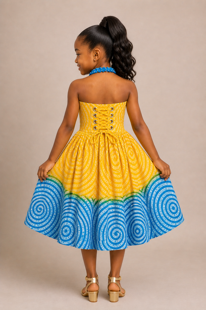 Zuri Kids Yellow and Turquoise Dress –  Ankara Dress for Girls