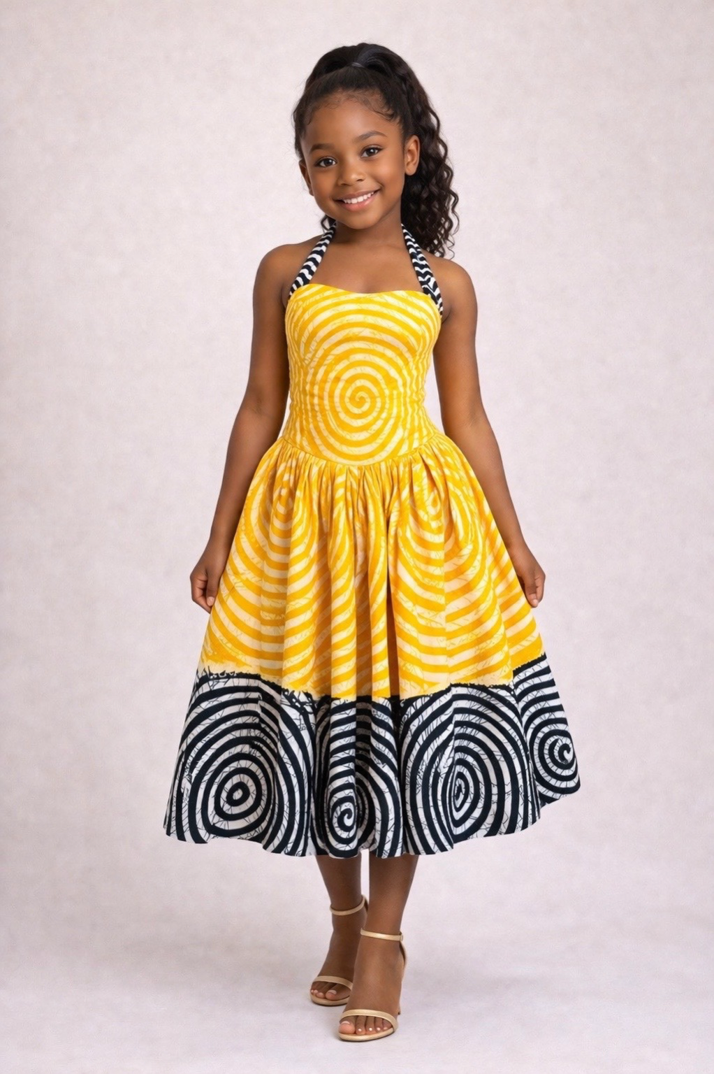 Zuri Kids Yellow and Black Dress – Ankara Dress for Girls