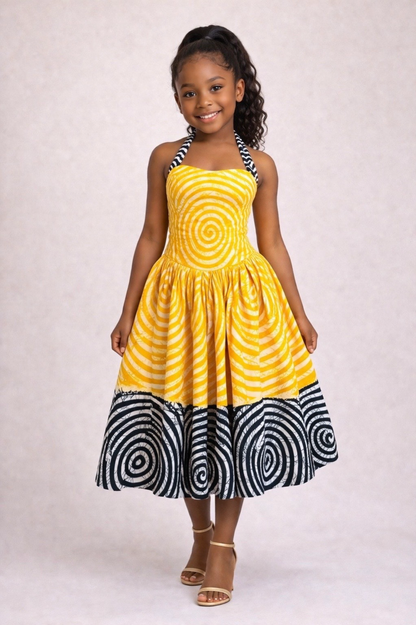 Zuri Kids Yellow and Black Dress – Ankara Dress for Girls