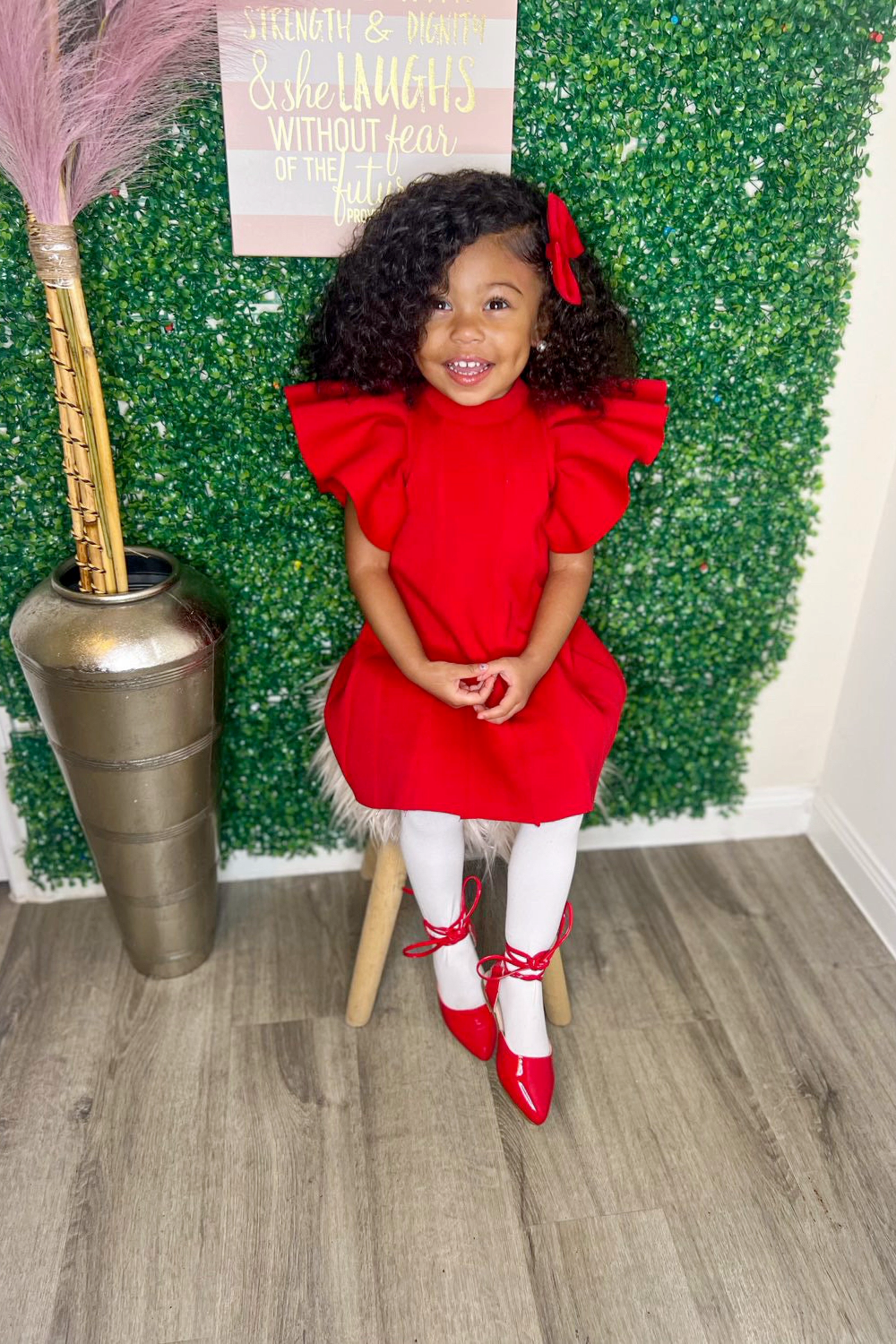 Girl Red Ruffle Sleeves dress