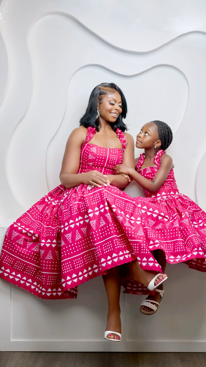 Zuri Kids Fuchsia Pink and White Ankara Dress for Girls