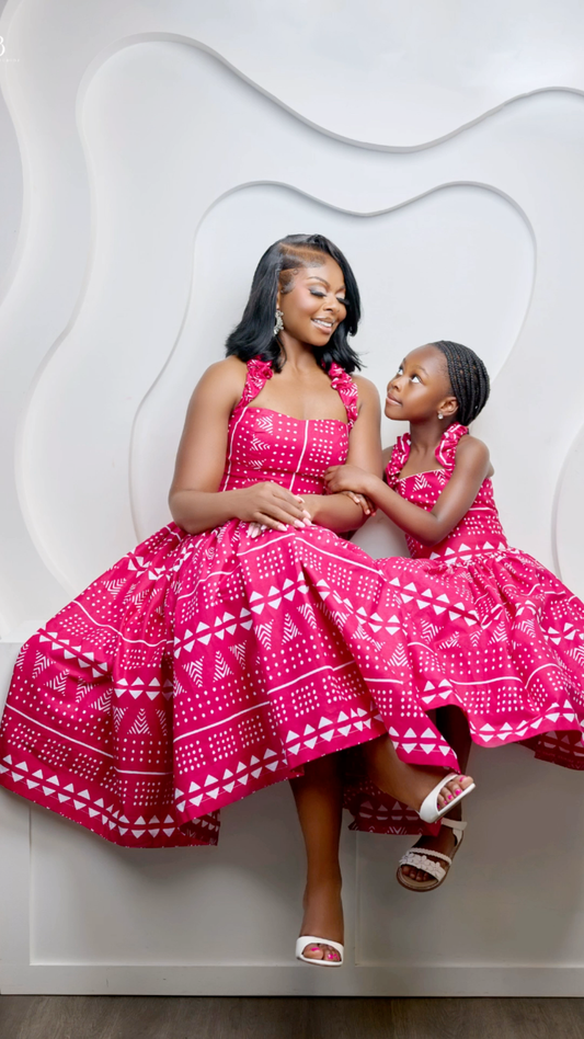 Zuri Kids Fuchsia Pink and White Ankara Dress for Girls