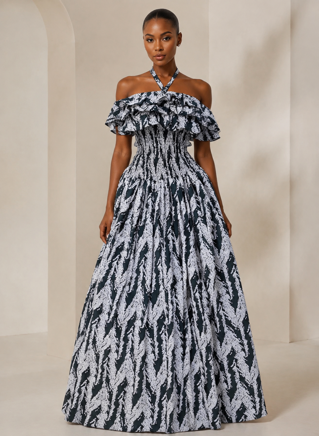 Women’s Ruffle Neck Tie Maxi Dress
